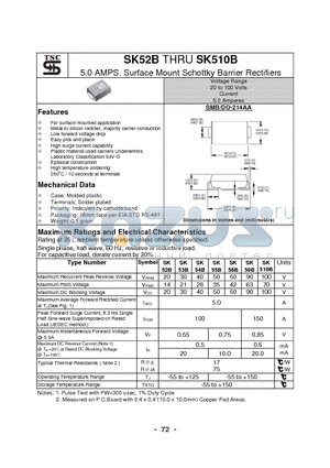 SK52B datasheet - 5.0 AMPS. Surface Mount Schottky Barrier Rectifiers