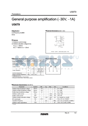 US6T9 datasheet - General purpose amplification (-30V, -1A)