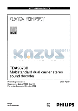TDA9873 datasheet - Multistandard dual carrier stereo sound decoder