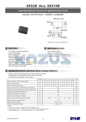 SK52B datasheet - SURFACE MOUNT SCHOTTKY BARRIER RECTIFIER