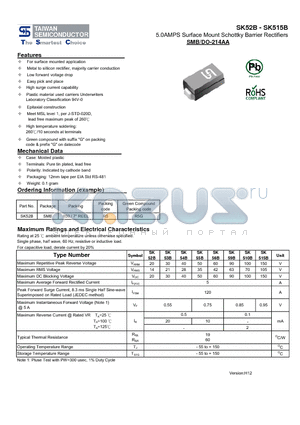 SK52B datasheet - 5.0AMPS Surface Mount Schottky Barrier Rectifiers