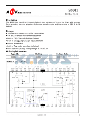 S3001 datasheet - 5CH Motor Drive IC