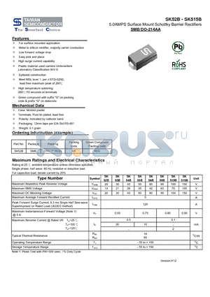 SK52B_13 datasheet - 5.0AMPS Surface Mount Schottky Barrier Rectifiers