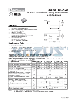 SK52C datasheet - 5.0 AMPS. Surface Mount Schottky Barrier Rectifiers