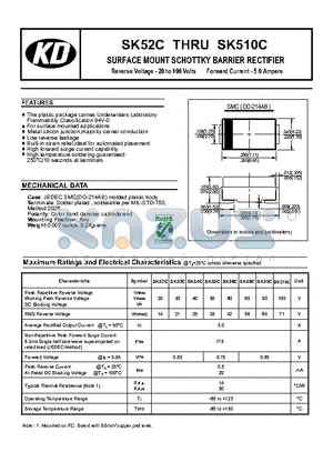 SK52C datasheet - SURFACE MOUNT SCHOTTKY BARRIER RECTIFIER