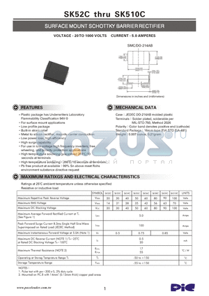 SK52C datasheet - SURFACE MOUNT SCHOTTKY BARRIER RECTIFIER