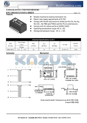 S3021MLF datasheet - T3/DS3/E3/STS-1 TRANSFORMERS