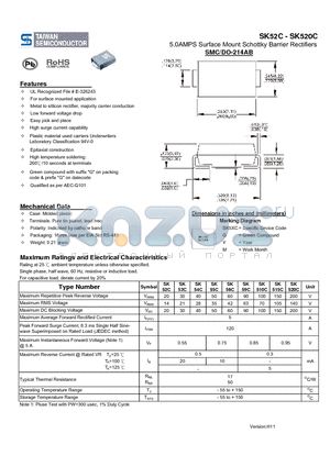 SK52C_11 datasheet - 5.0AMPS Surface Mount Schottky Barrier Rectifiers
