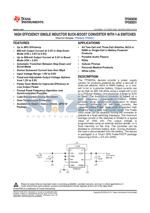 TPS63030 datasheet - HIGH EFFICIENCY SINGLE INDUCTOR BUCK-BOOST CONVERTER WITH 1-A SWITCHES