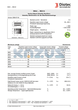 SK53 datasheet - Surface Mount Schottky Rectifiers