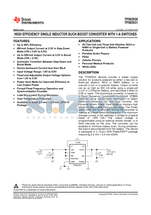 TPS63030DSKT datasheet - HIGH EFFICIENCY SINGLE INDUCTOR BUCK-BOOST CONVERTER WITH 1-A SWITCHES