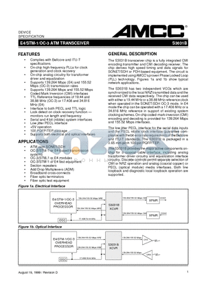S3031 datasheet - E4/STM-1/OC-3 ATM TRANSCEIVER