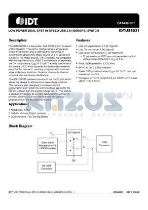 US8031NDGI datasheet - LOW POWER DUAL SPST HI-SPEED USB 2.0 (480MBPS) SWITCH