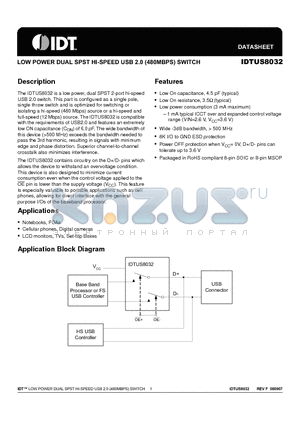 US8032DCG datasheet - LOW POWER DUAL SPST HI-SPEED USB 2.0 (480MBPS) SWITCH