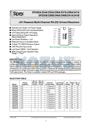 SP230ACT/TR datasheet - 5V Powered Multi-Channel RS-232 Drivers/Receivers