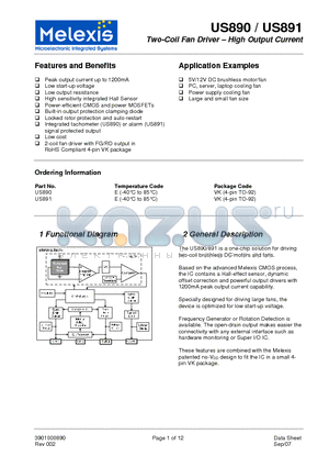 US890 datasheet - Two-Coil Fan Driver - High Output Current