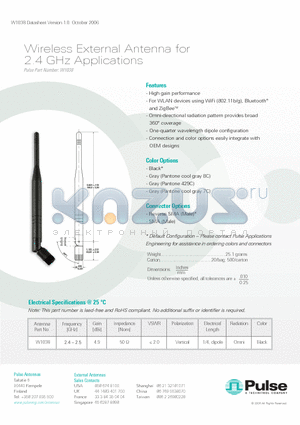 W1038 datasheet - Wireless External Antenna for 2.4 GHz Applications