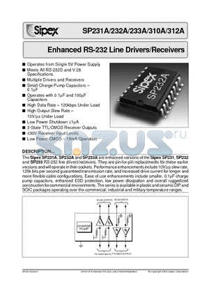 SP231A datasheet - Enhanced RS-232 Line Drivers/Receivers