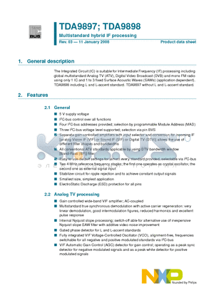 TDA9898V2 datasheet - Multistandard hybrid IF processing