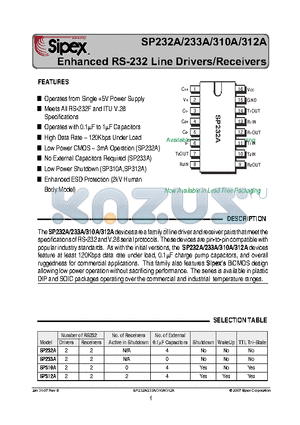 SP232ACN datasheet - Enhanced RS-232 Line Drivers/Receivers