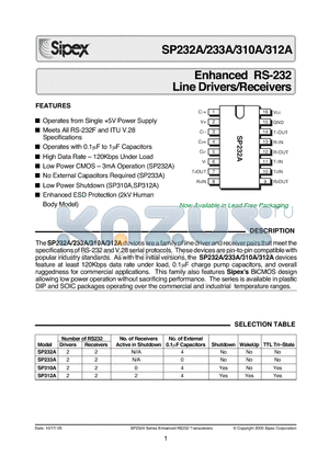 SP232A datasheet - Enhanced RS-232 Line Drivers/Receivers