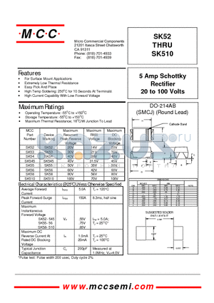 SK54 datasheet - 5 Amp Schottky Rectifier 20 to 100 Volts
