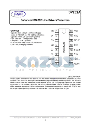 SP232A datasheet - Enhanced RS-232 Line Drivers/Receivers