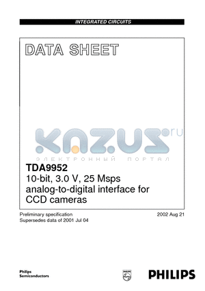 TDA9952HL datasheet - 10-bit, 3.0 V, 25 Msps analog-to-digital interface for CCD cameras