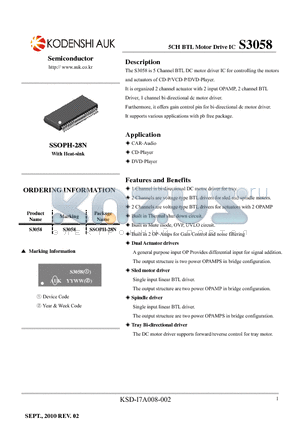 S3058 datasheet - 5CH BTL Motor Drive IC