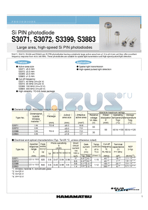 S3072 datasheet - Si PIN photodiode Large area, high-speed Si PIN photodiodes