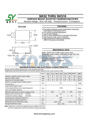 SK54 datasheet - SURFACE MOUNT SCHOTTKY BARRIER RECTIFIER