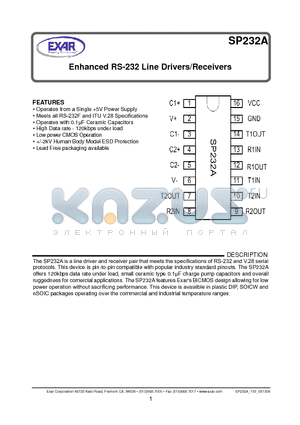 SP232AEN datasheet - Enhanced RS-232 Line Drivers/Receivers