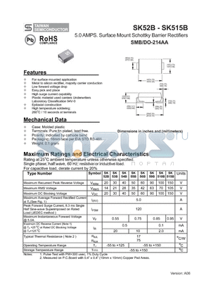 SK54B datasheet - 5.0 AMPS. Surface Mount Schottky Barrier Rectifiers