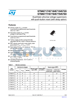 STM6717 datasheet - Dual/triple ultra-low voltage supervisors with push-button reset (with delay option)