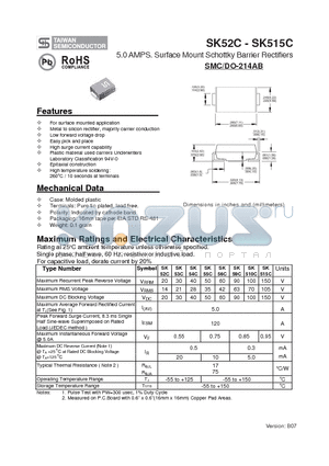 SK54C datasheet - 5.0 AMPS. Surface Mount Schottky Barrier Rectifiers