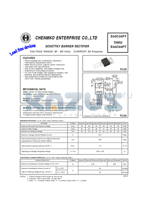 S30C40PT datasheet - SCHOTTKY BARRIER RECTIFIER