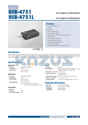 USB-4751 datasheet - 48-ch Digital I/O USB Module