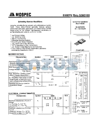 S30D100 datasheet - SCHOTTKY BARRIER RECTIFIERS(30A,70-100V)