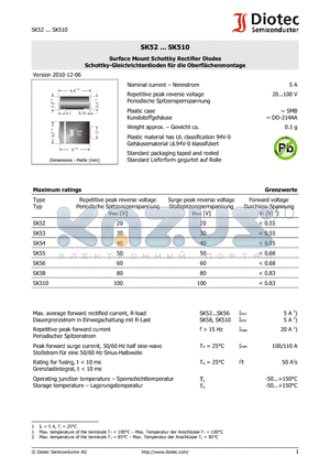 SK55 datasheet - Surface Mount Schottky Rectifier Diodes