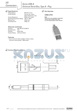 USB-A-P01 datasheet - Universal Serial Bus, Type A - Plug
