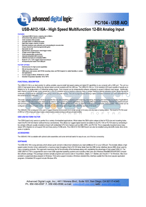 USB-AI12-16A datasheet - Advanced version, 12-Bit, 500kHz, with auto calibration