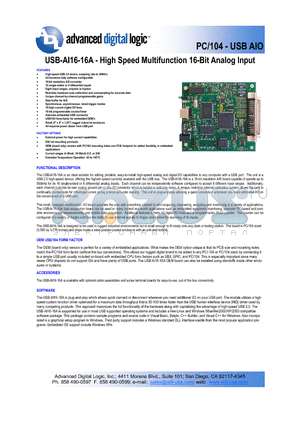 USB-AI12-16E datasheet - Advanced version, 16-Bit, 500kHz, with auto calibration