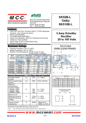 SK55B-L datasheet - 5 Amp Schottky Rectifier 20 to 100 Volts