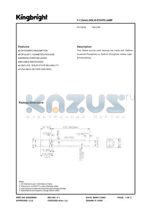 W1154YD datasheet - T-1(3mm) SOLID STATE LAMP