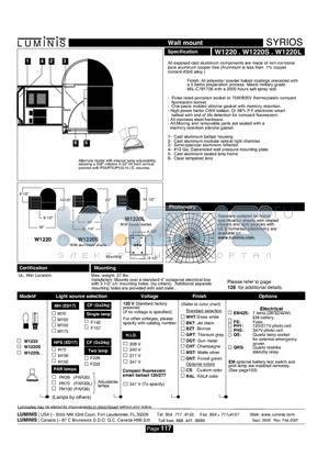 W1220 datasheet - Wall mount