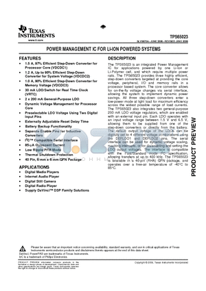 TPS65023RSB datasheet - POWER MANAGEMENT IC FOR LI-ION POWERED SYSTEMS