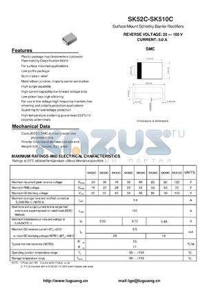 SK55C datasheet - Surface Mount Schottky Barrier Rectifiers