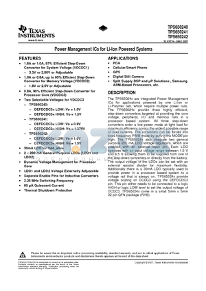 TPS650240 datasheet - Power Management ICs for Li-Ion Powered Systems
