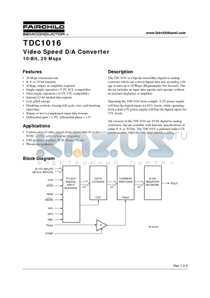 TDC1016J7CX datasheet - Video Speed D/A Converter 10-Bit, 20 Msps