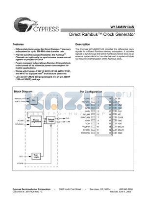 W134MH datasheet - Direct Rambus Clock Generator